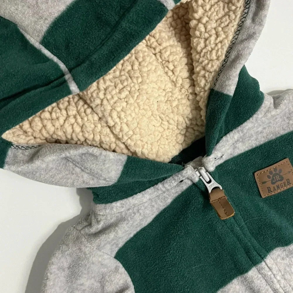 Carters • Dark Green Grey Striped Hooded Baby Fleece Footies